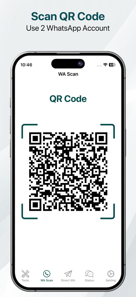 WT Scan Web Messenger - Interface showing a QR code to use two accounts on one device