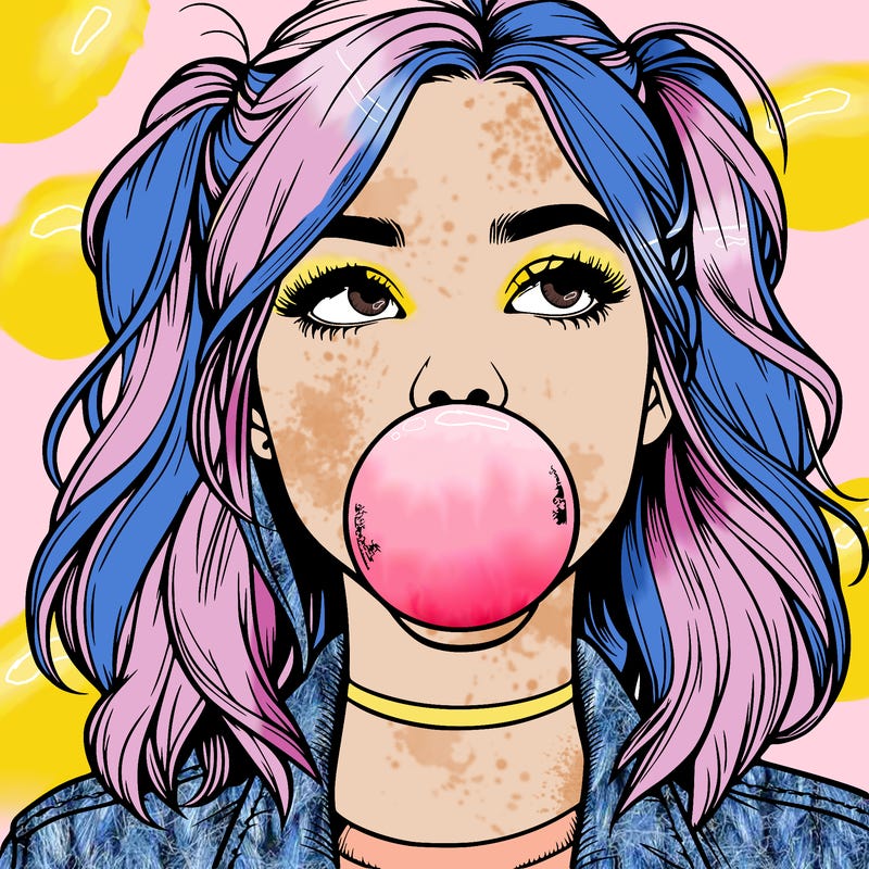 realististic girl blowing bubble -gum