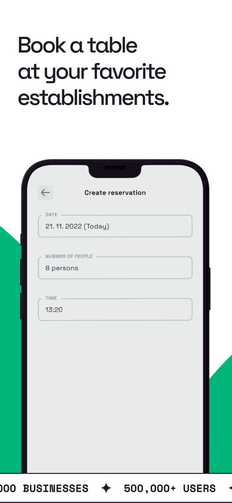 Qerko mobile app interface for booking a table at a restaurant