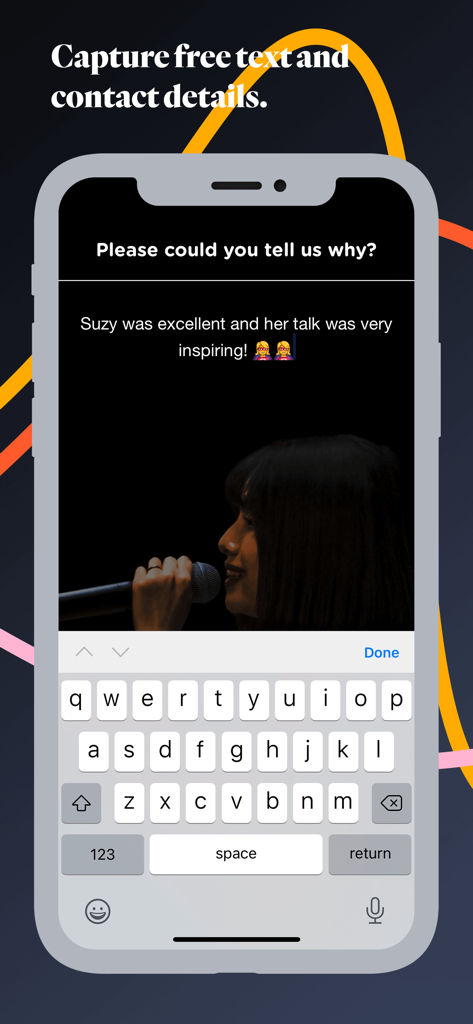 Surveyapp - Smiley Surveys - Interfaccia Surveyapp che mostra una domanda di feedback aperta per acquisire commenti dei clienti
