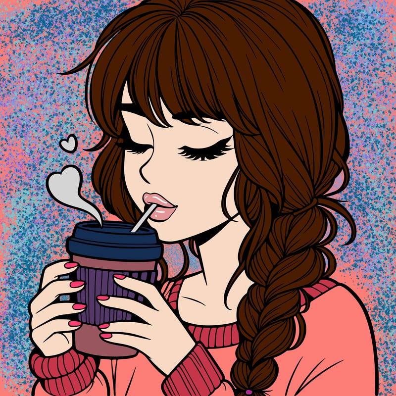 realistic girl drinking coffee