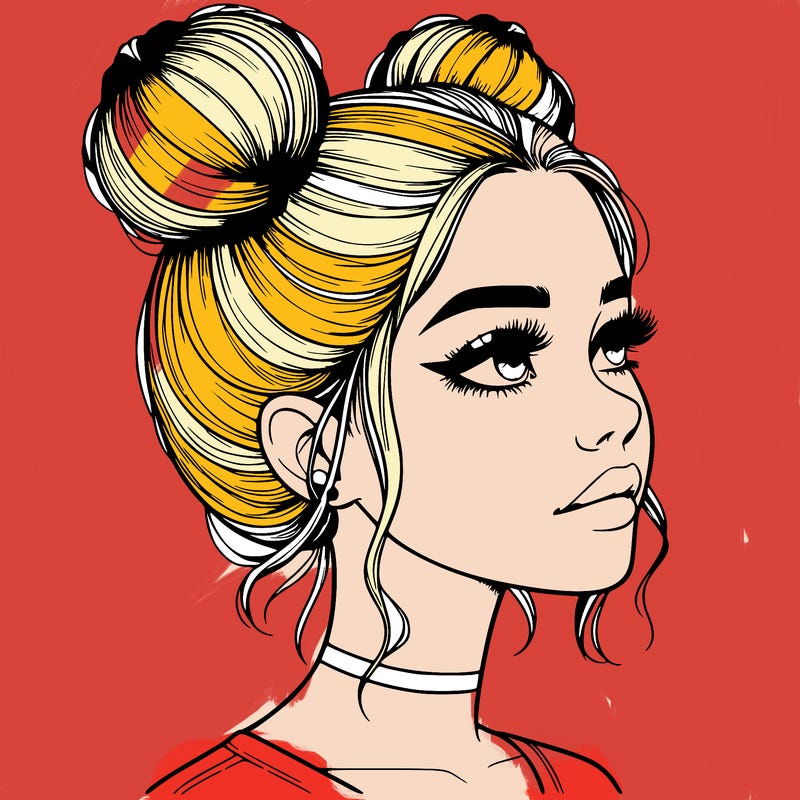 realistic girl with buns on the top of her head
