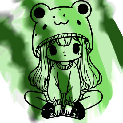 a girl wearing a frog hat and some frog socks
