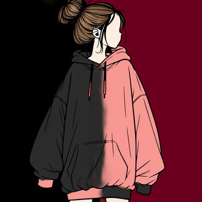 realistic girl with a oversized sweatshirt on and a bun