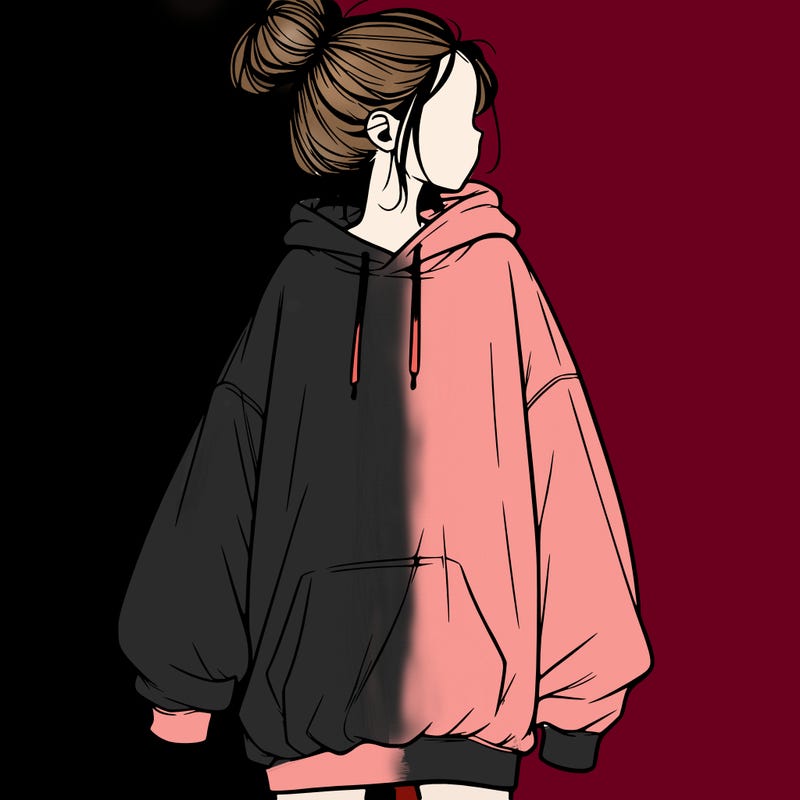 realistic girl with a oversized sweatshirt on and a bun