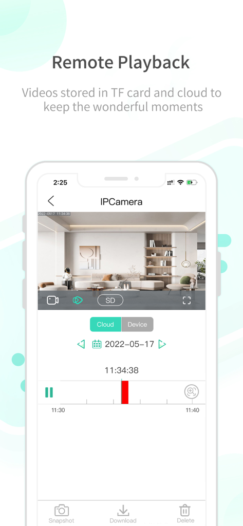 HapSeeMate plus app interface for remote playback of recorded IP camera footage