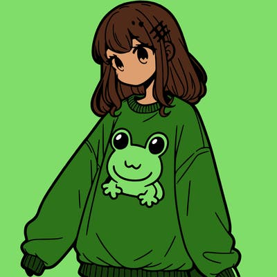 girl wearing frogging sweatshirt