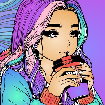 realistic girl drinking coffee