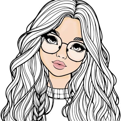 girl with long hair and freckles and glasses realistic