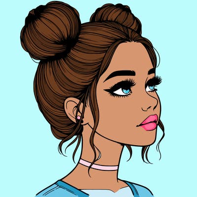 realistic girl with buns on the top of her head