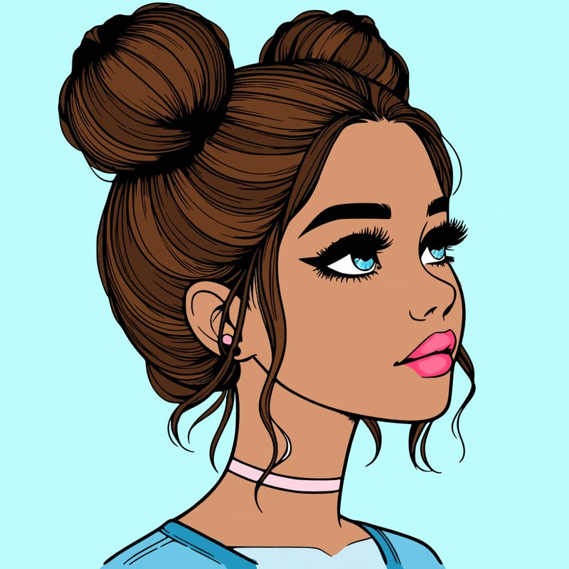 realistic girl with buns on the top of her head