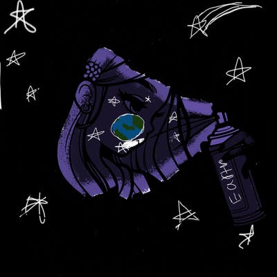 a realistic girl spray painting