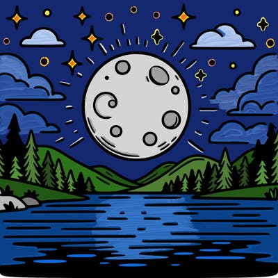 moonlight shining on a lake