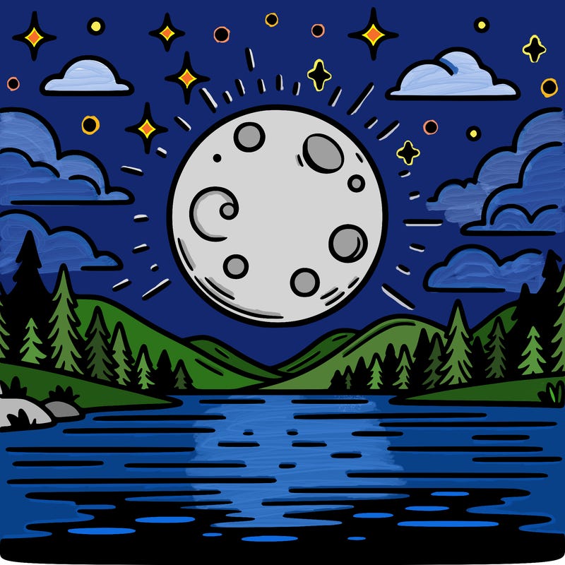 moonlight shining on a lake