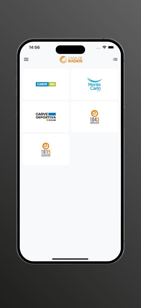 Casa de Radios - Casa de Radios app interface displaying a grid of popular Uruguayan radio station logos