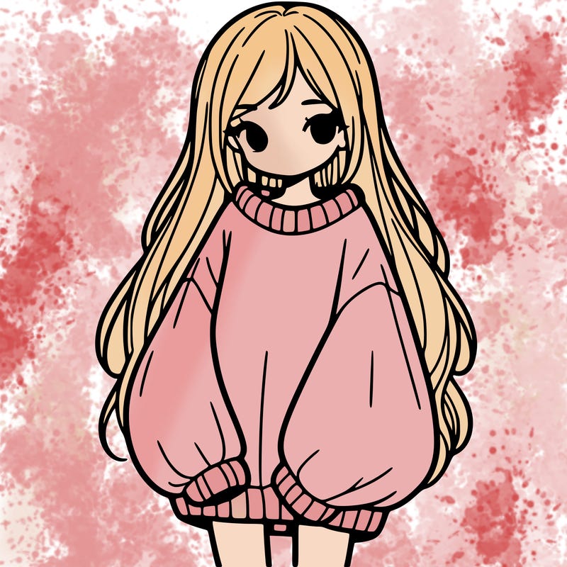 girl with long hair and is wearing an oversized sweater