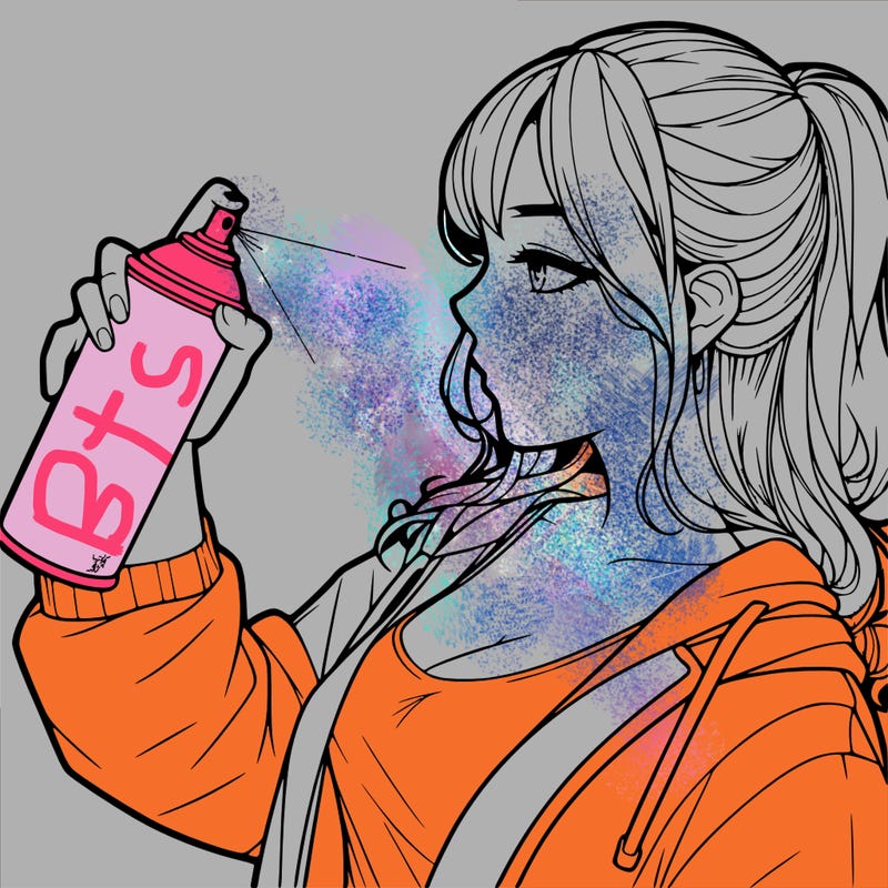 a realistic girl spray, painting