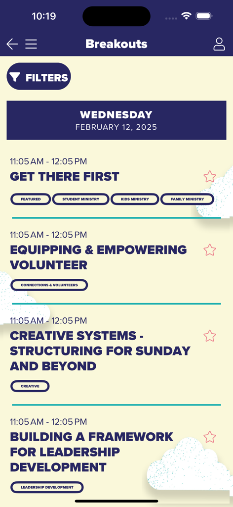 Christ Fellowship Conference - Breakout session schedule for the Christ Fellowship Conference app.