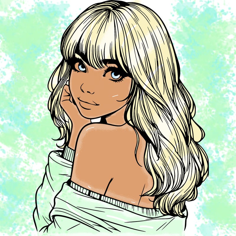 realistic girl with bangs looking over her shoulder