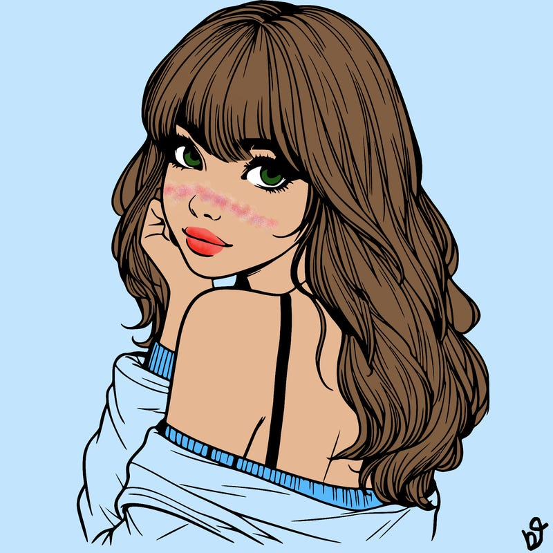 realistic girl with bangs looking over her shoulder