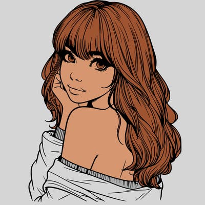 realistic girl with bangs looking over her shoulder