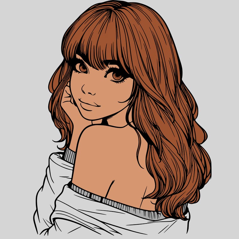 realistic girl with bangs looking over her shoulder