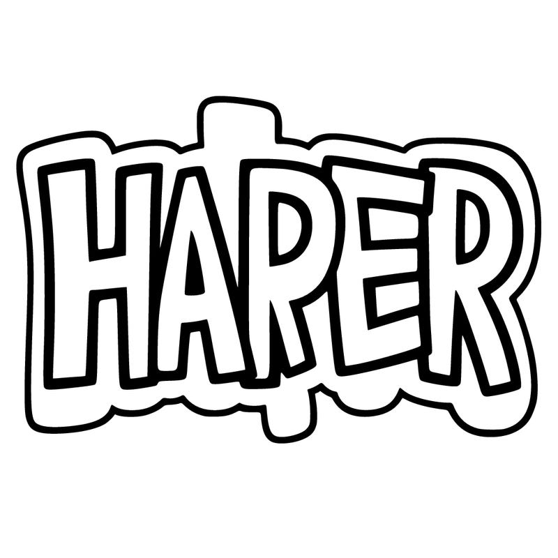 the word harper with a sticker font with a blank background
