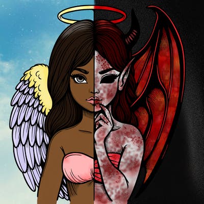 realistic angel half demon