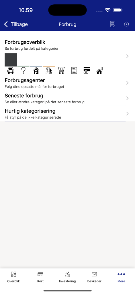 MitNykredit mobile app spending overview screen with icons for different expense categories