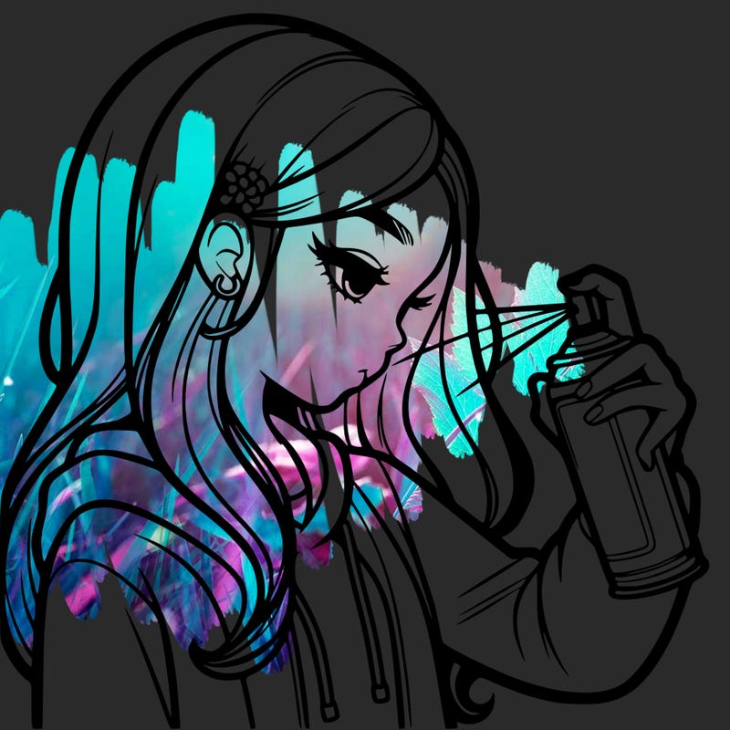 a realistic girl spray painting