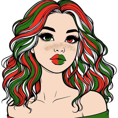 realistic girl with wavy hair and lips