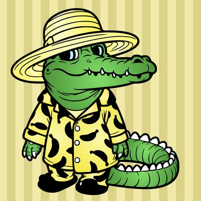 realistic crocodile wearing summery banana pyjamas