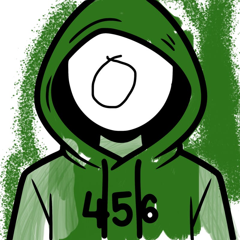 a person with non face waering a hoodie with a 456 symbol