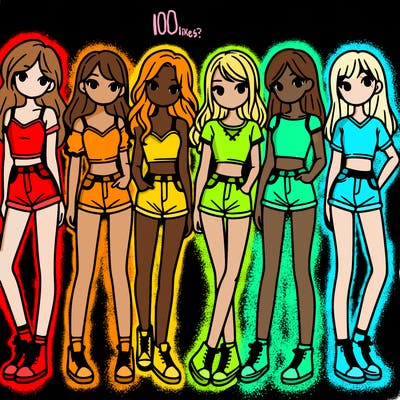 a group of girls wearing crop tops and shorts
