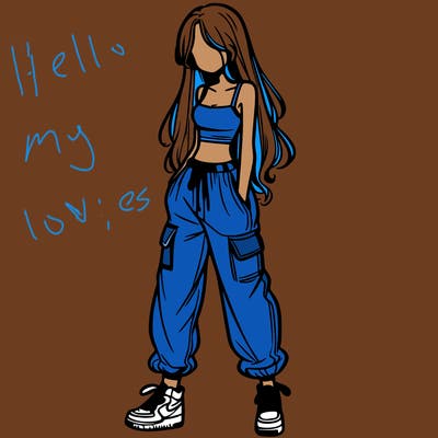 girl in baggy pants crop top and long hair