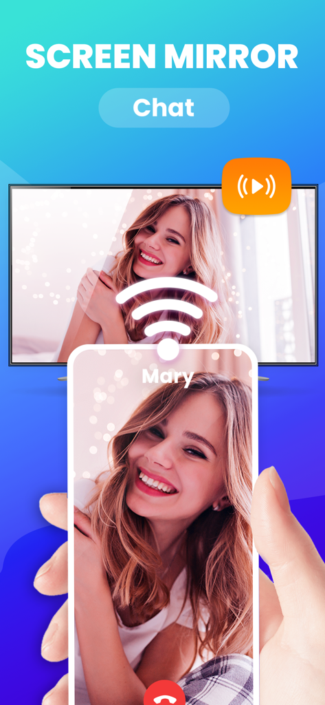 Screen Mirroring Smart View - Uma mulher em uma videochamada sendo espelhada da tela de um iPhone para uma grande televisão