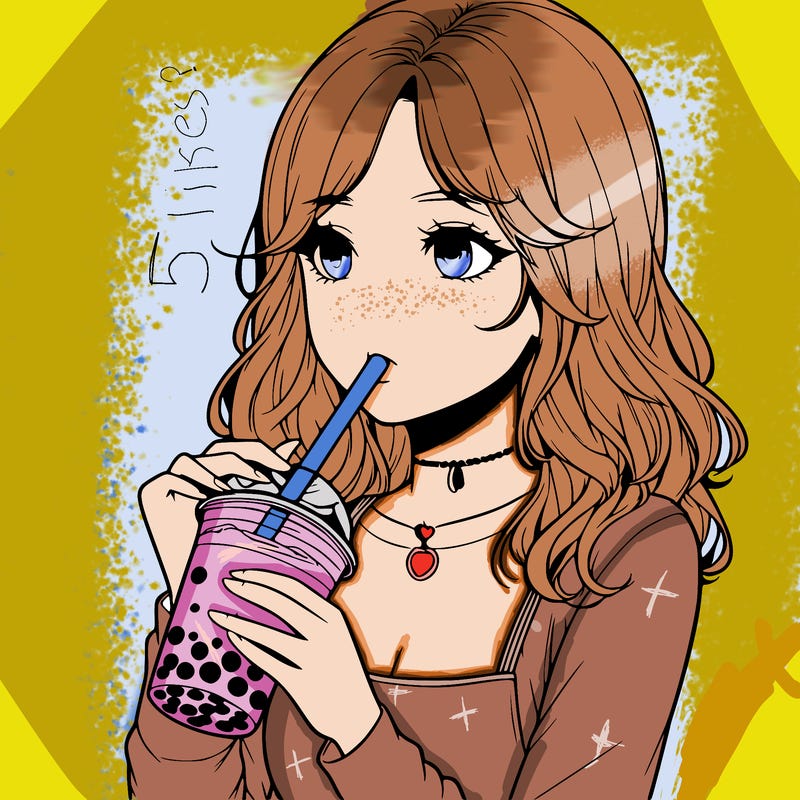 realistic girl drinking boba tea