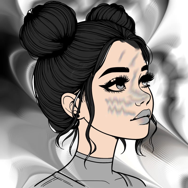 realistic girl with buns on the top of her head