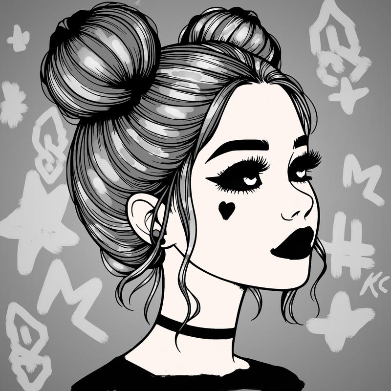 realistic girl with buns on the top of her head