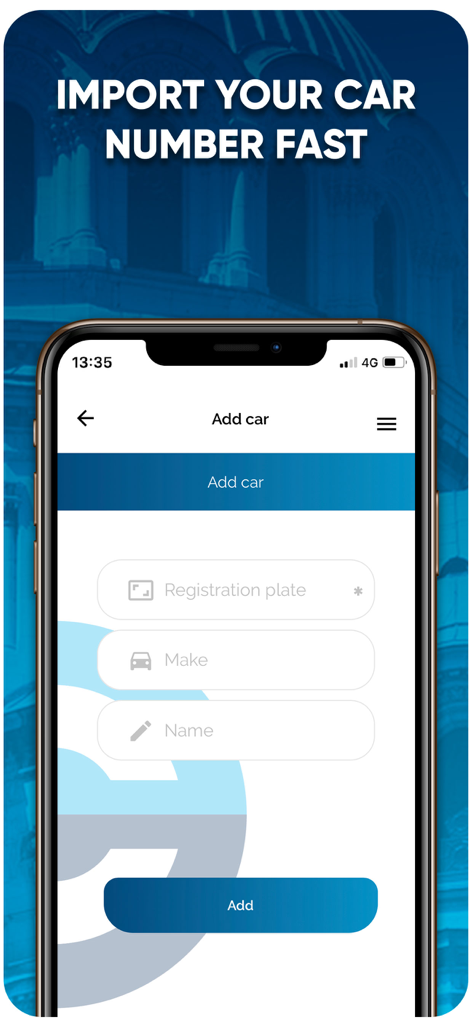 Sofia Plus - Interface for adding a vehicle registration plate in the Sofia Plus app