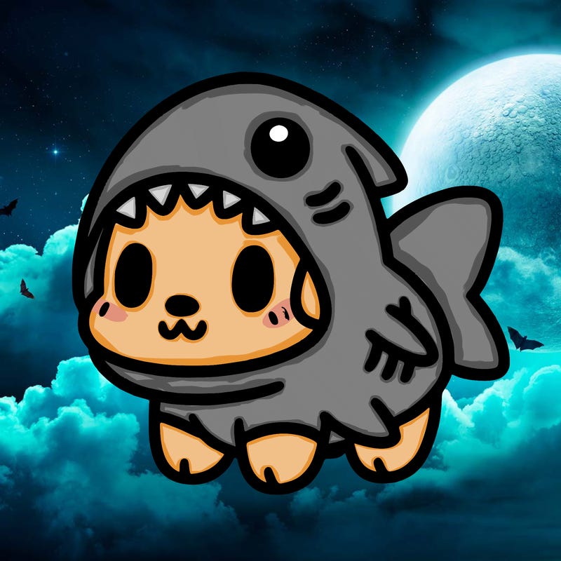 cute dog wearing a shark costume