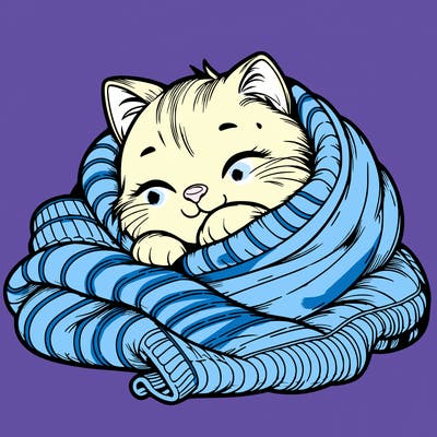 realistic cozy cat in a blanket