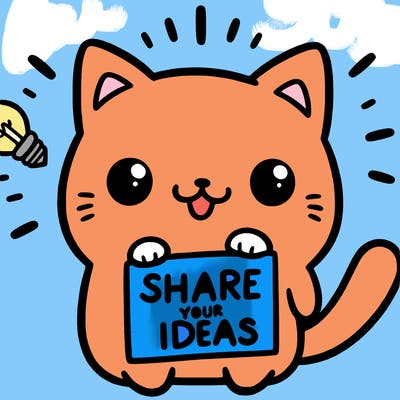 a cute cat saying share your ideas