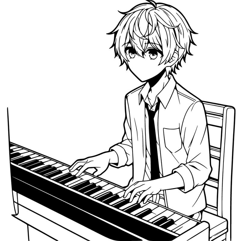 anime boy playing piano