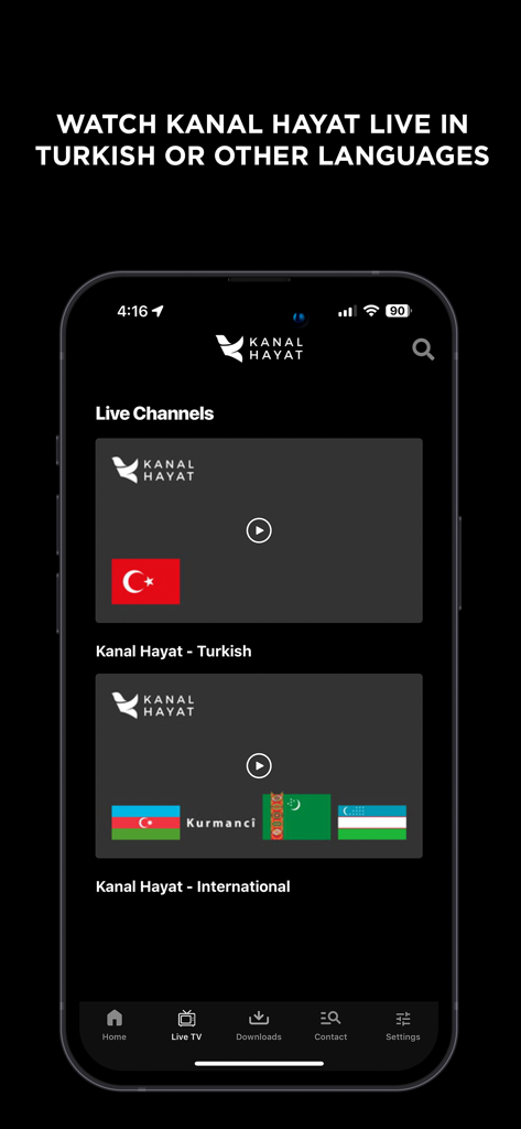 Kanal Hayat TV - Kanal Hayat TV app interface showing live channel options for Turkish and international broadcasts