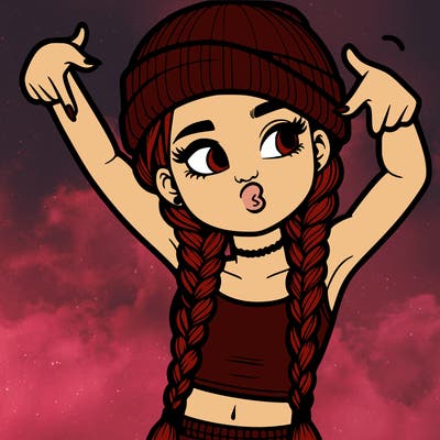 realistic teenage girl with braids and a beanie and crop top doing 🫶🏼