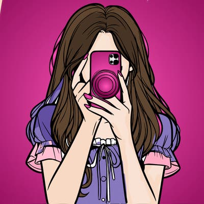 a realistic girl holding her phone taking pictures