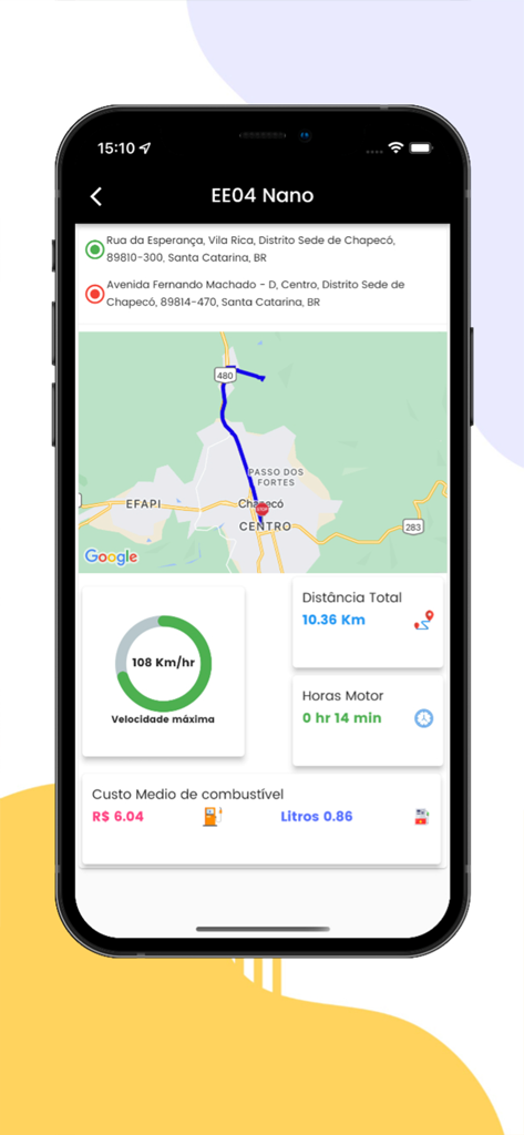 Reaver Sat Pro - Reaver Sat Pro app interface showing a vehicle trip summary including map route, maximum speed, total distance, and fuel consumption.