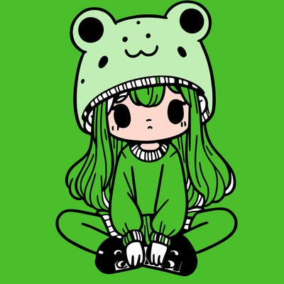 a girl wearing a frog hat and some frog socks