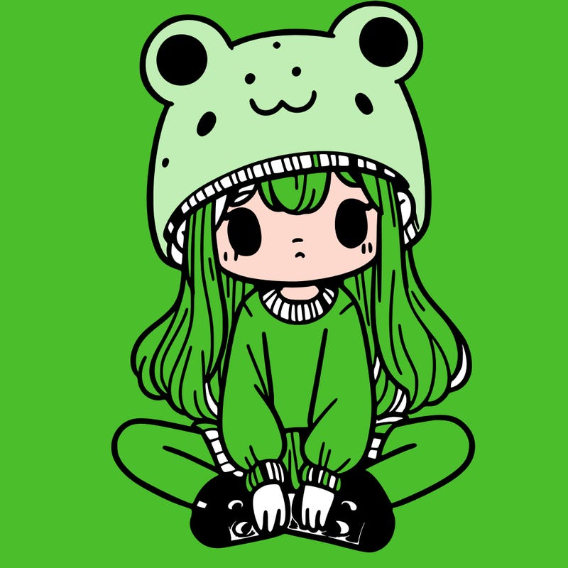 a girl wearing a frog hat and some frog socks